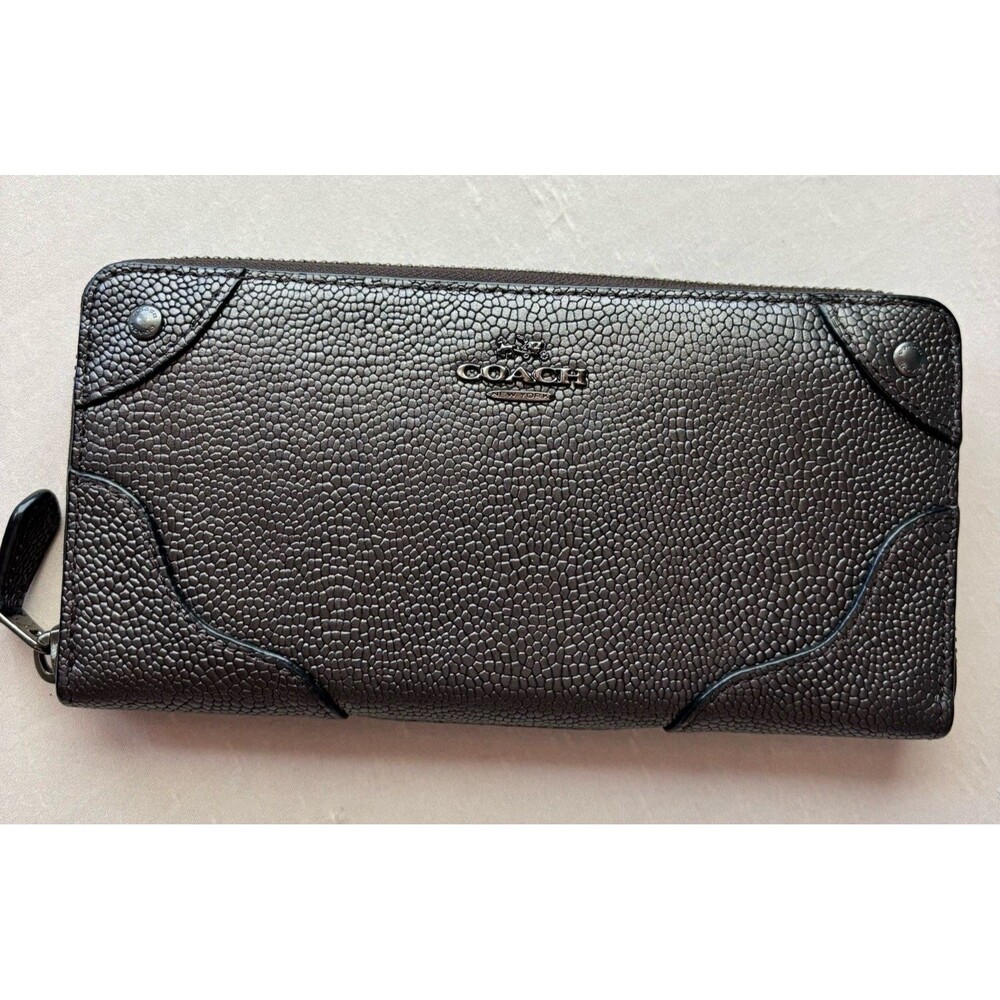 Coach Women's Metallic Silver "Mickie" Accordion Zip Around Clutch Wallet